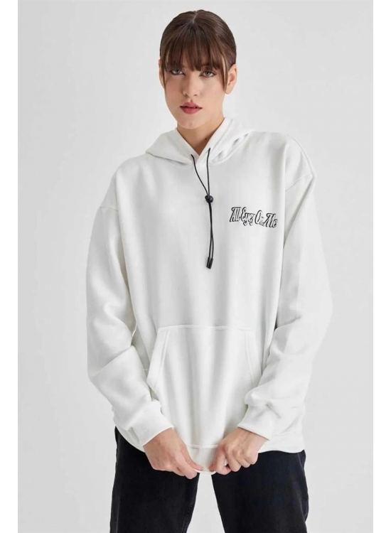 Kadın Oversize Kapüşonlu Cepli TUPAC Baskılı 3 İplik Pamuklu Hoodie Sweatshirt - Beyaz Kadın Oversize Kapüşonlu Cepli TUPAC Baskılı 3 İplik Pamuklu Hoodie Sweatshirt - Beyaz