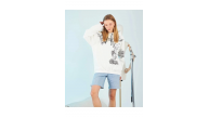 Kadın Oversize Kapüşonlu Baskılı 3 İplik Pamuklu Hoodie Sweatshirt - B Kadın Oversize Kapüşonlu Baskılı 3 İplik Pamuklu Hoodie Sweatshirt - B