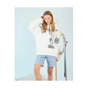 Kadın Oversize Kapüşonlu Baskılı 3 İplik Pamuklu Hoodie Sweatshirt - B