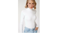 Kadın Kaşkorse Boğazlı Full Likralı Fitilli Body Kazak - Beyaz Kadın Kaşkorse Boğazlı Full Likralı Fitilli Body Kazak - Beyaz