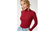 Kadın Kaşkorse Boğazlı Full Likralı Fitilli Body Kazak - Bordo