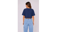 Kadın Kedi Baskılı Oversize Crop Tişört Salaş Basic Yarım Kol T-shirt - Lacivert Kadın Kedi Baskılı Oversize Crop Tişört Salaş Basic Yarım Kol T-shirt - Lacivert