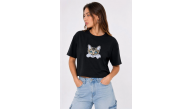 Kadın Kedi Baskılı Oversize Crop Tişört Salaş Basic Yarım Kol T-shirt - Siyah Kadın Kedi Baskılı Oversize Crop Tişört Salaş Basic Yarım Kol T-shirt - Siyah