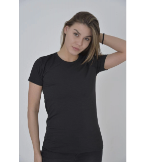 Kadın Omuz Fileli T-Shirt Kısa Kol Bisiklet Yaka Slimfit Tişört  - Siyah