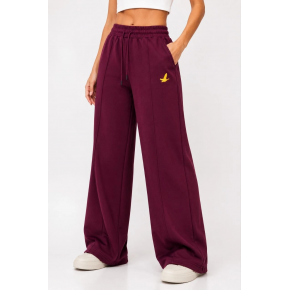 Kadın Osy Modal Yumuşak Dokulu Cima Dikişli Nakışlı Cepli Oversize Bol Paça Eşofman Altı - Bordo