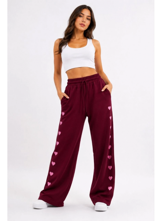 Kadın Osy Modal Yumuşak Dokulu Nakışlı Cepli Oversize Bol Paça Eşofman Altı - Bordo Kadın Osy Modal Yumuşak Dokulu Nakışlı Cepli Oversize Bol Paça Eşofman Altı - Bordo