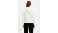 Kadın Kapüşonlu 3 İplik Pamuklu Önü Baskılı Fermuarlı Oversize Hoodie Sweatshirt - Beyaz