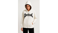 Kadın Kapüşonlu 3 İplik Pamuklu Önü Baskılı Fermuarlı Oversize Hoodie Sweatshirt - Beyaz