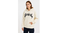 Kadın Kapüşonlu 3 İplik Pamuklu Önü Baskılı Fermuarlı Oversize Hoodie Sweatshirt - Beyaz