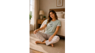 Kadın Pamuklu Penye Baskılı Kısa Kollu Bisiklet Yaka Pijama Takımı - Mint Kadın Pamuklu Penye Baskılı Kısa Kollu Bisiklet Yaka Pijama Takımı - Mint