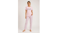 Kadın Pamuklu Penye Summer Baskılı Kısa Kollu Pijama Takımı Ekose Desenli - Pembe Kadın Pamuklu Penye Summer Baskılı Kısa Kollu Pijama Takımı Ekose Desenli - Pembe