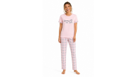 Kadın Pamuklu Penye Summer Baskılı Kısa Kollu Pijama Takımı Ekose Desenli - Pembe Kadın Pamuklu Penye Summer Baskılı Kısa Kollu Pijama Takımı Ekose Desenli - Pembe