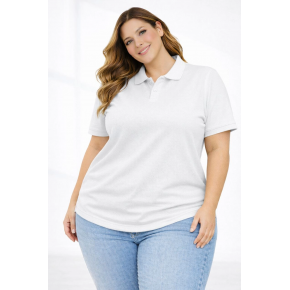 Kadın Battal Beden Tişört Polo Yaka Pike Kumaş Kısa Kol T-Shirt - Beyaz