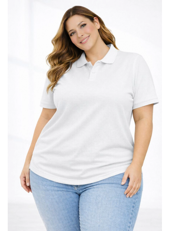 Kadın Battal Beden Tişört Polo Yaka Pike Kumaş Kısa Kol T-Shirt - Beyaz Kadın Battal Beden Tişört Polo Yaka Pike Kumaş Kısa Kol T-Shirt - Beyaz