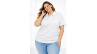 Kadın Battal Beden Tişört Polo Yaka Pike Kumaş Kısa Kol T-Shirt - Beyaz Kadın Battal Beden Tişört Polo Yaka Pike Kumaş Kısa Kol T-Shirt - Beyaz