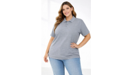 Kadın Battal Beden Tişört Polo Yaka Pike Kumaş Kısa Kol T-Shirt - Gri Kadın Battal Beden Tişört Polo Yaka Pike Kumaş Kısa Kol T-Shirt - Gri