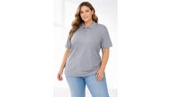 Kadın Battal Beden Tişört Polo Yaka Pike Kumaş Kısa Kol T-Shirt - Gri Kadın Battal Beden Tişört Polo Yaka Pike Kumaş Kısa Kol T-Shirt - Gri