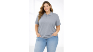 Kadın Battal Beden Tişört Polo Yaka Pike Kumaş Kısa Kol T-Shirt - Gri Kadın Battal Beden Tişört Polo Yaka Pike Kumaş Kısa Kol T-Shirt - Gri
