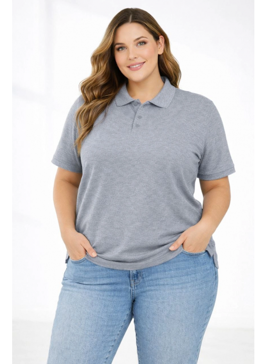 Kadın Battal Beden Tişört Polo Yaka Pike Kumaş Kısa Kol T-Shirt - Gri Kadın Battal Beden Tişört Polo Yaka Pike Kumaş Kısa Kol T-Shirt - Gri