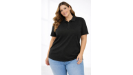 Kadın Battal Beden Tişört Polo Yaka Pike Kumaş Kısa Kol T-Shirt - Siyah Kadın Battal Beden Tişört Polo Yaka Pike Kumaş Kısa Kol T-Shirt - Siyah