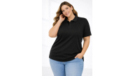 Kadın Battal Beden Tişört Polo Yaka Pike Kumaş Kısa Kol T-Shirt - Siyah Kadın Battal Beden Tişört Polo Yaka Pike Kumaş Kısa Kol T-Shirt - Siyah