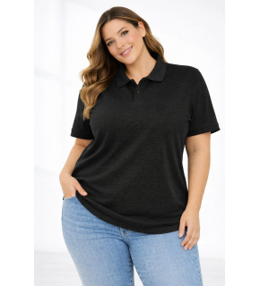 Kadın Battal Beden Tişört Polo Yaka Pike Kumaş Kısa Kol T-Shirt - Siyah