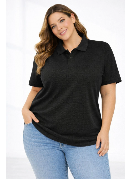 Kadın Battal Beden Tişört Polo Yaka Pike Kumaş Kısa Kol T-Shirt - Siyah Kadın Battal Beden Tişört Polo Yaka Pike Kumaş Kısa Kol T-Shirt - Siyah