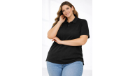 Kadın Battal Beden Tişört Polo Yaka Pike Kumaş Kısa Kol T-Shirt - Siyah Kadın Battal Beden Tişört Polo Yaka Pike Kumaş Kısa Kol T-Shirt - Siyah