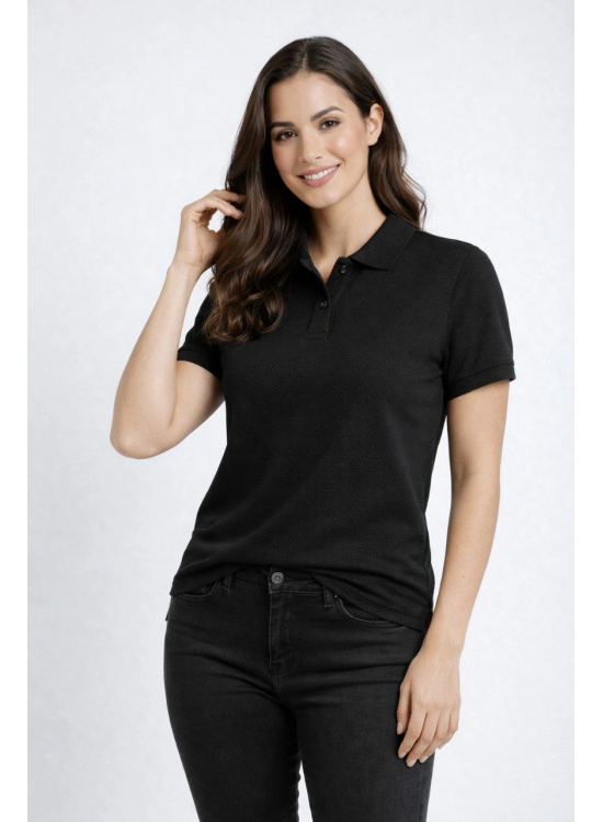Kadın Polo Yaka Tişört Pike Kumaş Kısa Kol Regular Fit Yazlık T-Shirt - Siyah Kadın Polo Yaka Tişört Pike Kumaş Kısa Kol Regular Fit Yazlık T-Shirt - Siyah