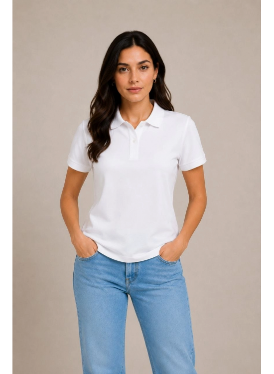 Kadın Polo Yaka Pike Kumaş Düğmeli Basic Tişört Günlük Rahat - Beyaz Kadın Polo Yaka Pike Kumaş Düğmeli Basic Tişört Günlük Rahat - Beyaz