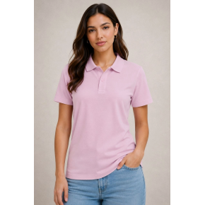 Kadın Polo Yaka Pike Kumaş Düğmeli Basic Tişört Günlük Rahat - Pembe