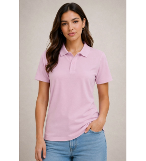Kadın Polo Yaka Pike Kumaş Düğmeli Basic Tişört Günlük Rahat - Pembe