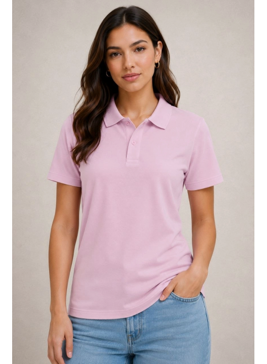 Kadın Polo Yaka Pike Kumaş Düğmeli Basic Tişört Günlük Rahat - Pembe Kadın Polo Yaka Pike Kumaş Düğmeli Basic Tişört Günlük Rahat - Pembe