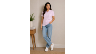 Kadın Polo Yaka Pike Kumaş Düğmeli Basic Tişört Günlük Rahat - Pembe Kadın Polo Yaka Pike Kumaş Düğmeli Basic Tişört Günlük Rahat - Pembe