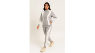 Kadın Premium Parçalı Eşofman Alt-Üst Takım - Dik Yaka Fermuarlı Sweatshirt - Gri