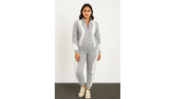 Kadın Premium Parçalı Eşofman Alt-Üst Takım - Dik Yaka Fermuarlı Sweatshirt - Gri