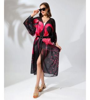 Kadın Rahat Kesim Şifon Kimono - Siyah