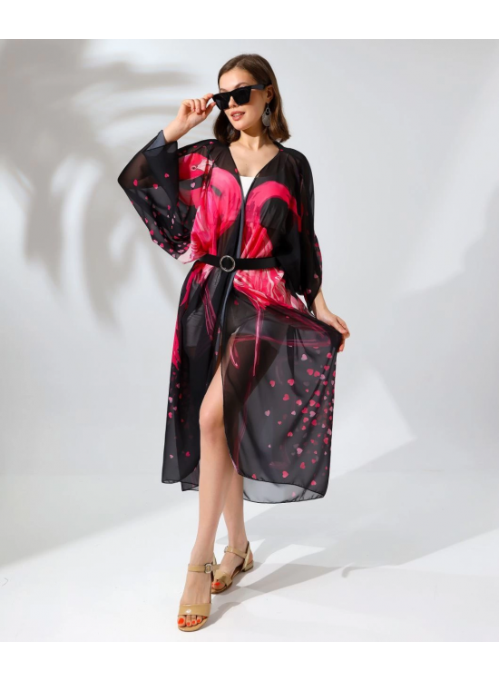Kadın Rahat Kesim Şifon Kimono - Siyah Kadın Rahat Kesim Şifon Kimono - Siyah