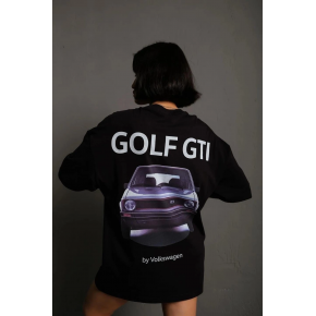 Kadın Oversize Tişört Golf GTI Retro Araba Baskılı T-shirt - Siyah