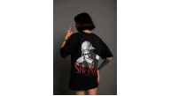 Kadın Baskılı T-Shirt Oversize Kısa kol Bisiklet yaka tişort- Siyah Kadın Baskılı T-Shirt Oversize Kısa kol Bisiklet yaka tişort- Siyah