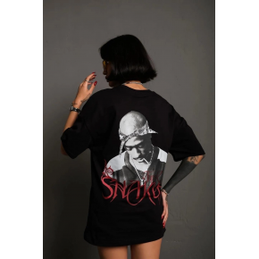 Kadın Baskılı T-Shirt Oversize Kısa kol Bisiklet yaka tişort- Siyah