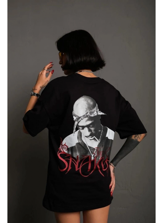 Kadın Baskılı T-Shirt Oversize Kısa kol Bisiklet yaka tişort- Siyah Kadın Baskılı T-Shirt Oversize Kısa kol Bisiklet yaka tişort- Siyah