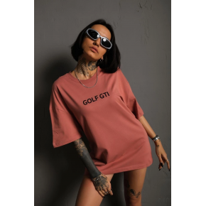Kadın Oversize Tişört Golf GTI Retro Araba Baskılı T-shirt  - Gül Kurusu