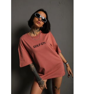 Kadın Oversize Tişört Golf GTI Retro Araba Baskılı T-shirt  - Gül Kurusu