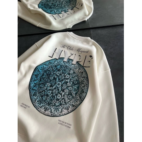 Kadın 3 İplik Pamuklu Bisiklet Yaka Baskılı SweatShirt - Beyaz