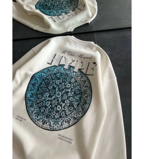 Kadın 3 İplik Pamuklu Bisiklet Yaka Baskılı SweatShirt - Beyaz