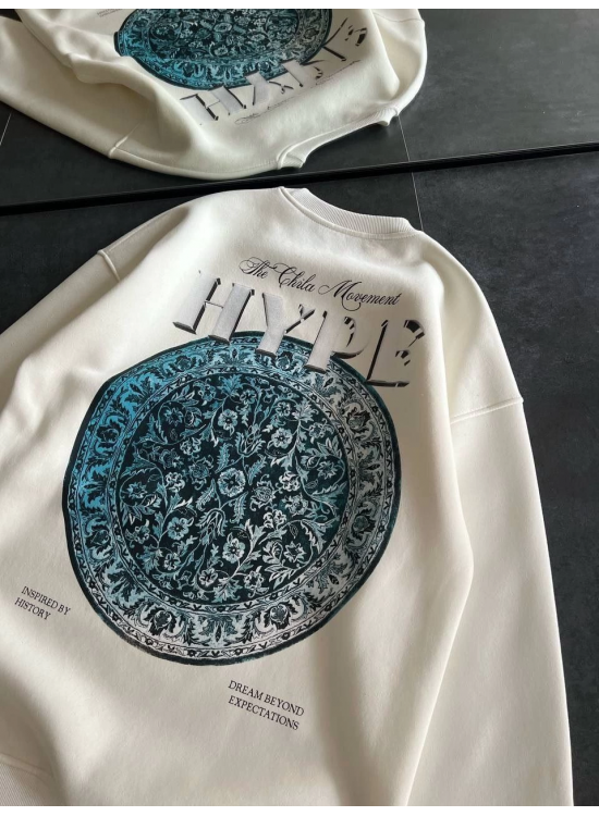 Kadın 3 İplik Pamuklu Bisiklet Yaka Baskılı SweatShirt - Beyaz