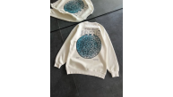 Kadın 3 İplik Pamuklu Bisiklet Yaka Baskılı SweatShirt - Beyaz