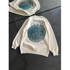 Kadın 3 İplik Pamuklu Bisiklet Yaka Baskılı SweatShirt - Beyaz