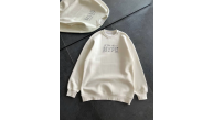 Kadın 3 İplik Pamuklu Bisiklet Yaka Baskılı SweatShirt - Beyaz